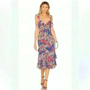 Revolve Majorelle Blue Nolita Floral Ruffle Midi Dress Women’s Size X-Small